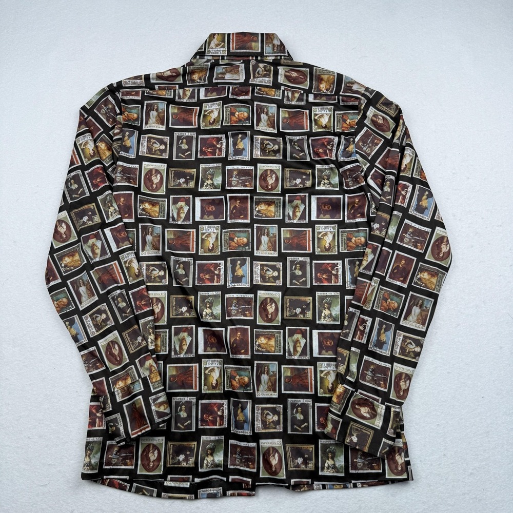 Vintage Alan Stuart Shirt Mens Medium 15-15.5 Black Art Print Button Down 90s - Picture 8 of 9